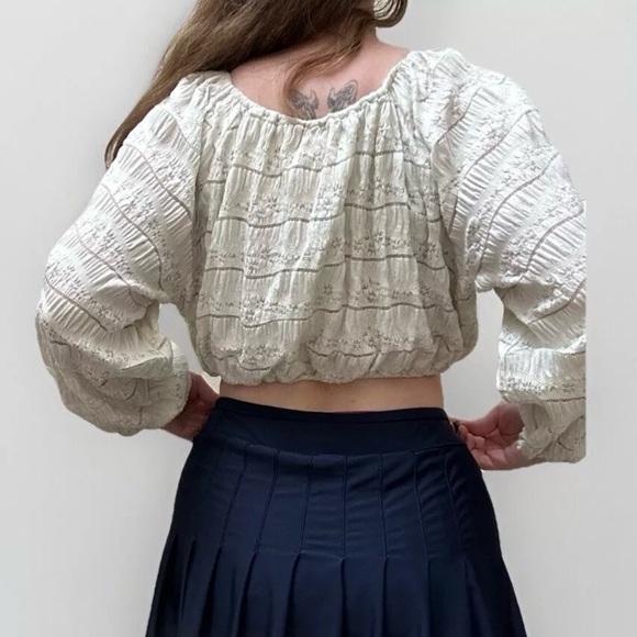 Cottagecore Lace Crochet Balloon Long Sleeve White Ivory Blouse Top Large - Picture 2 of 6